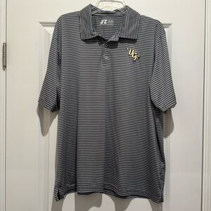 UCF EMBROIDERY Collared Russell Shirt -Short Sleeve -Size XL -Gray/White Stripes